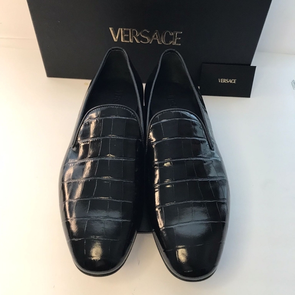 Versace Original Men's Croc-Effect Leather Smoking Slippers - Picture 8 of 15